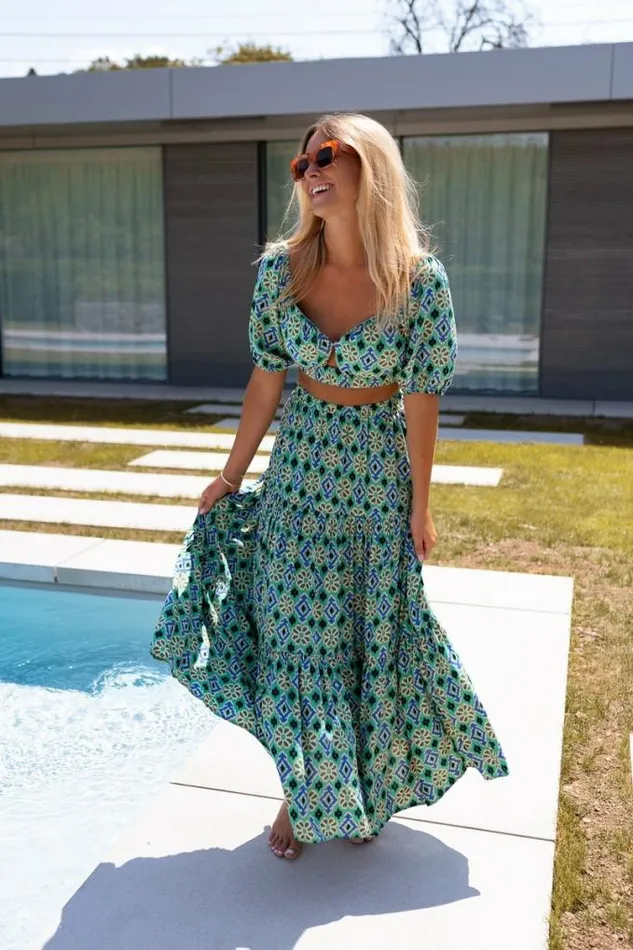Easy Clothes Green Patterned Enes Skirt Women039s Clothing Skirts