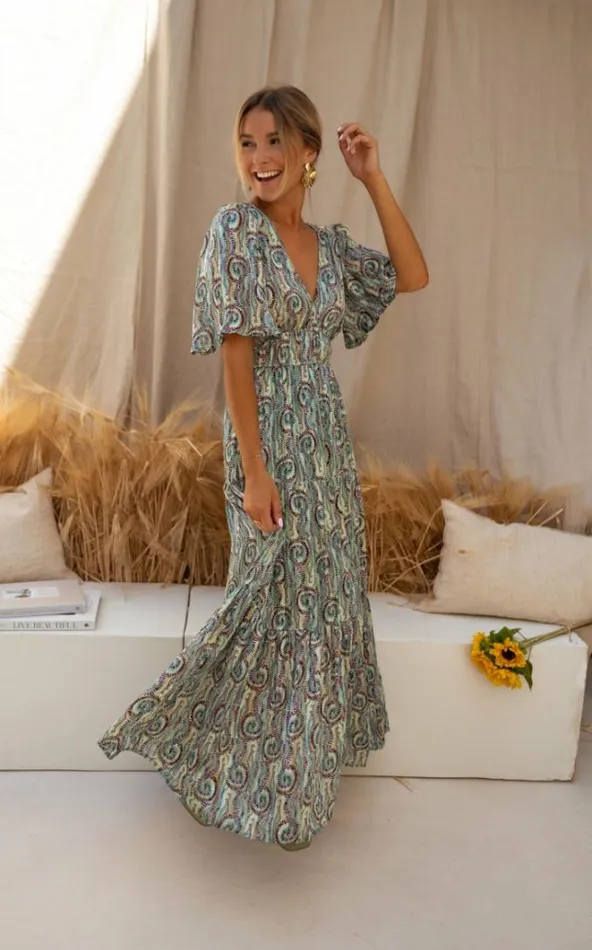 Easy Clothes Green Patterned Loane Dress Green Patterned Women039s Clothing Dresses