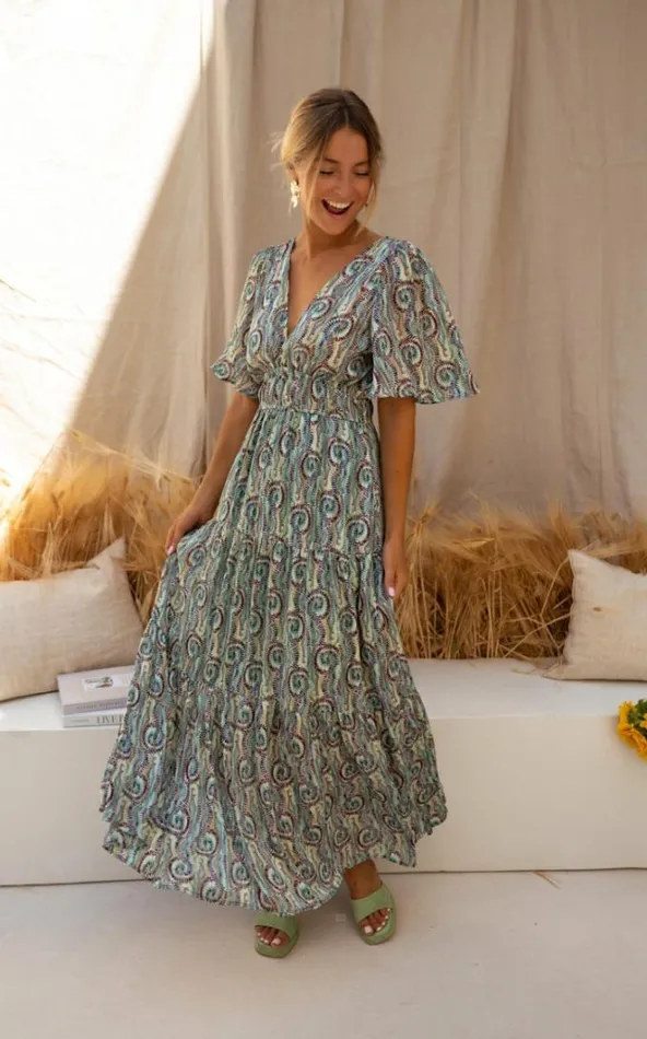 Easy Clothes Green Patterned Loane Dress Green Patterned Women039s Clothing Dresses