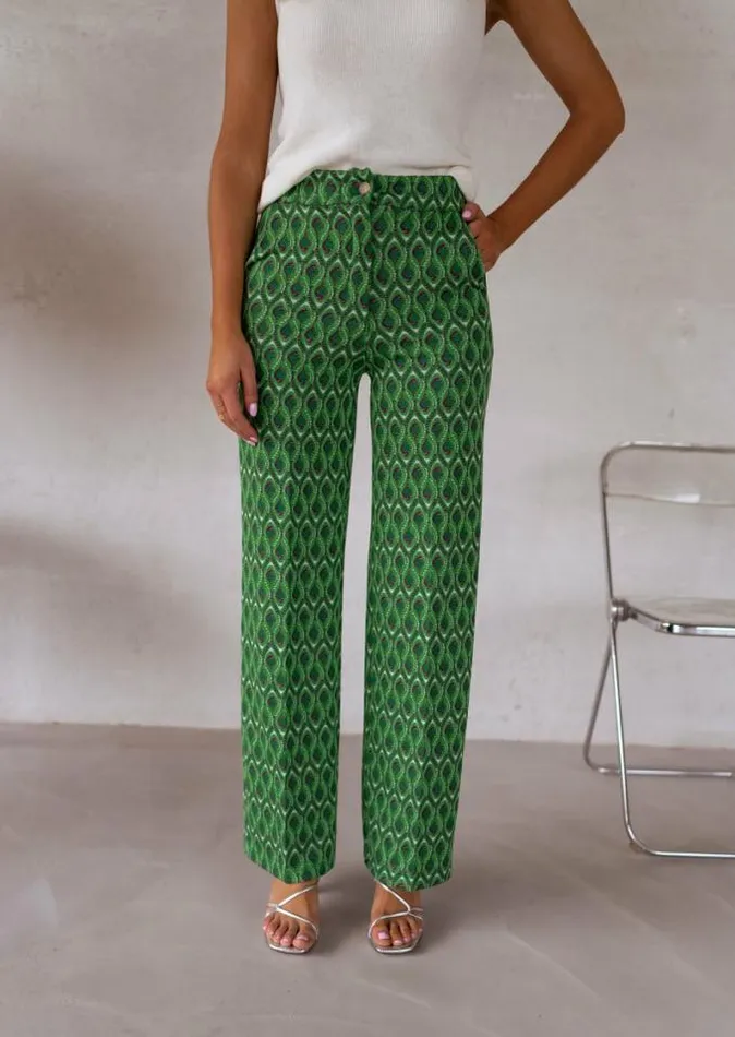 Easy Clothes Green Patterned Peter Pants Women039s Clothing Pants and Jeans