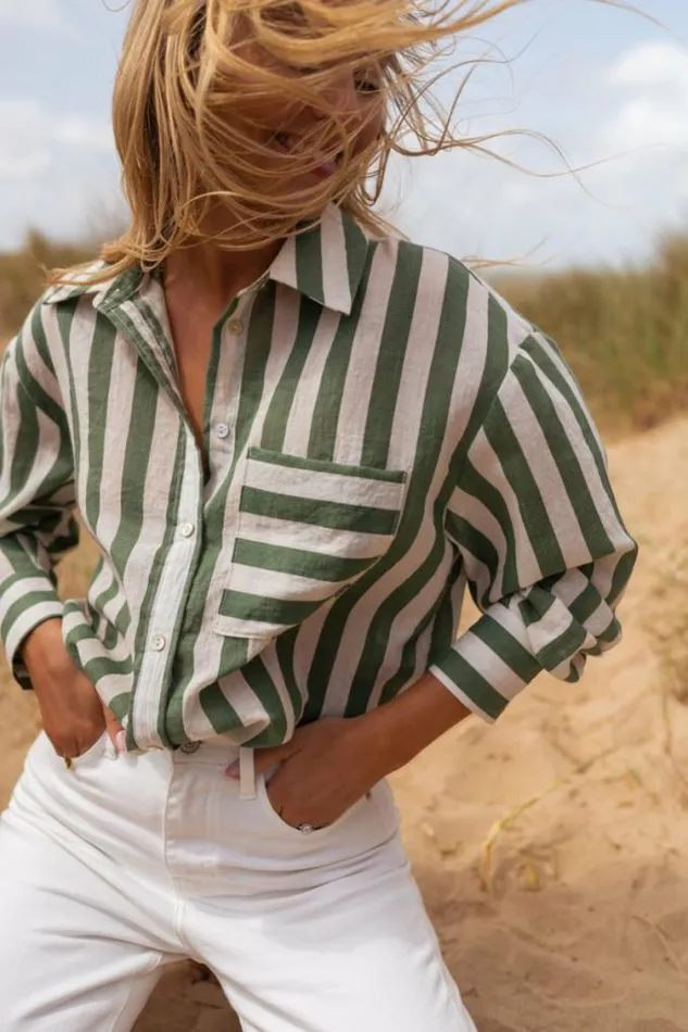 Easy Clothes Green Striped Benza Shirt Women039s Clothing Shirts