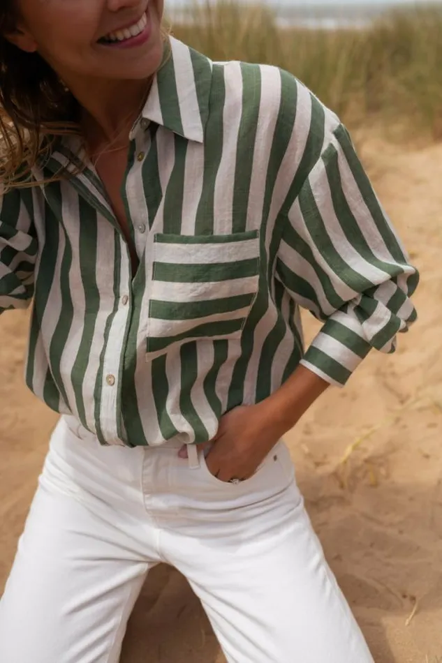 Easy Clothes Green Striped Benza Shirt Women039s Clothing Shirts