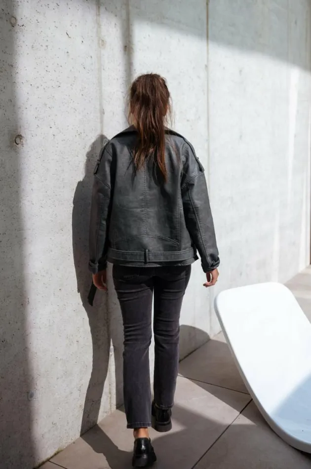 Easy Clothes Grey Romu Biker Jacket Women039s Clothing Jackets