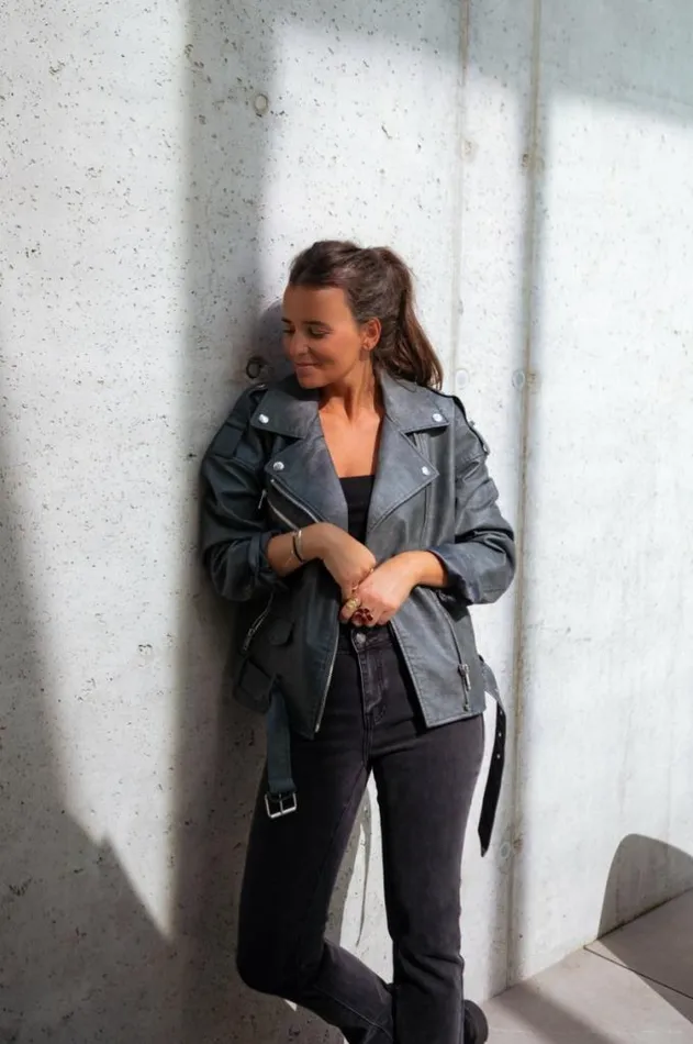 Easy Clothes Grey Romu Biker Jacket Women039s Clothing Jackets