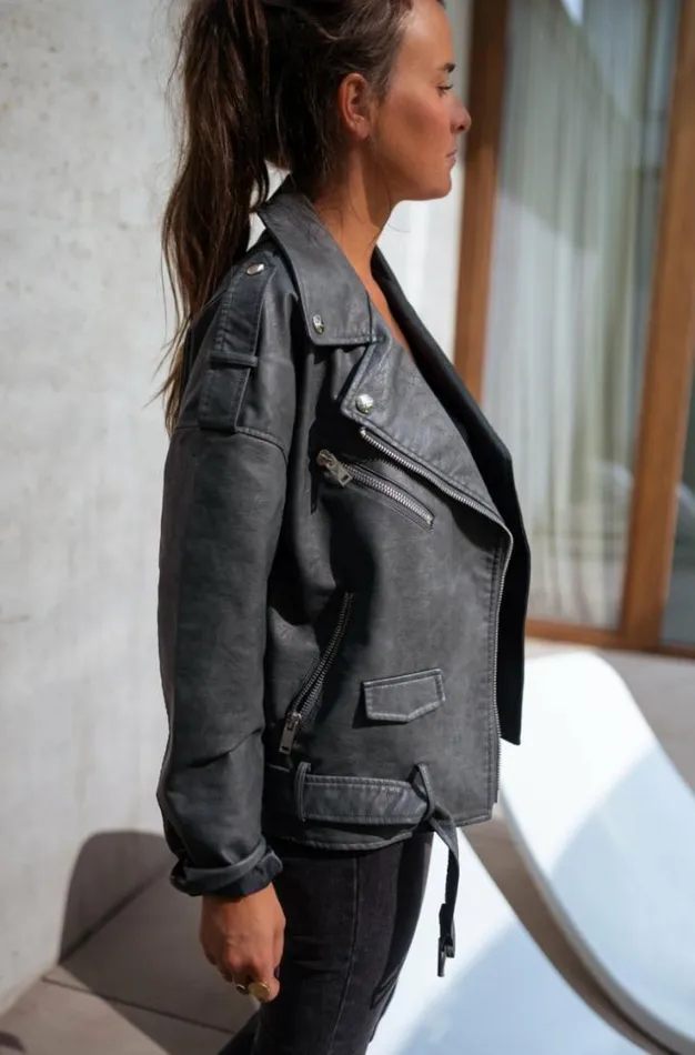 Easy Clothes Grey Romu Biker Jacket Women039s Clothing Jackets