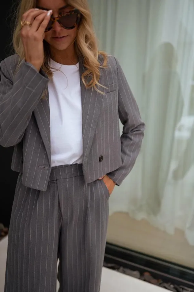 Easy Clothes Grey Striped Linnel Pants Women039s Clothing Pants and Jeans