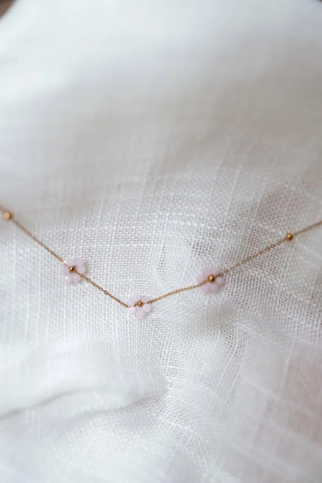 Easy Clothes Light Pink And Golden Flowi Necklace Light Pink Jewelry and Accessories Necklaces