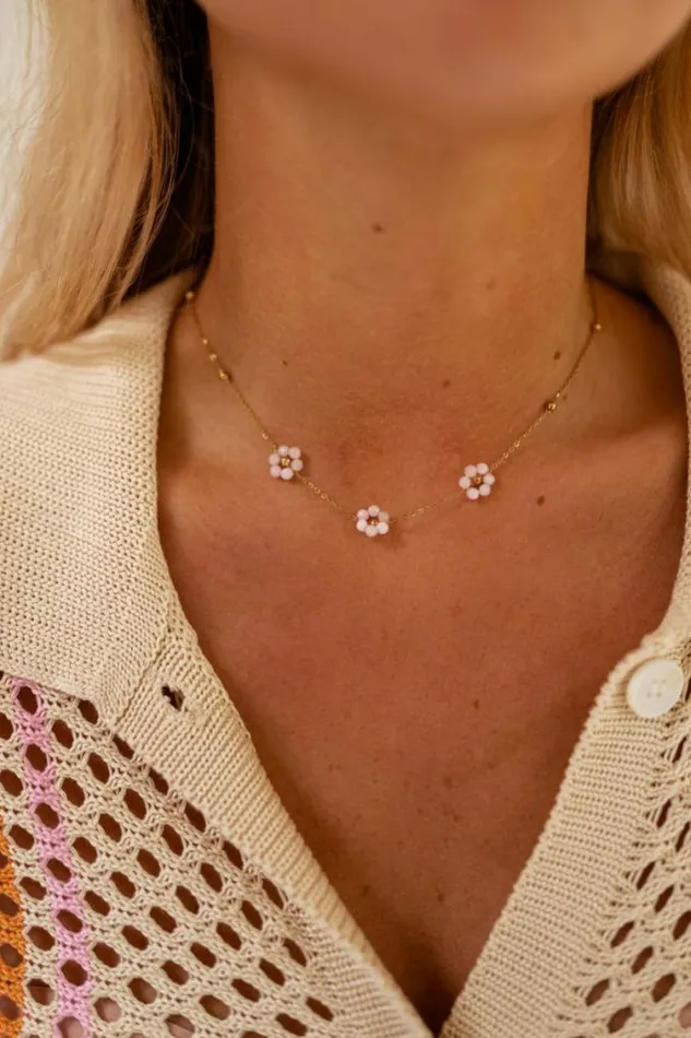 Easy Clothes Light Pink And Golden Flowi Necklace Light Pink Jewelry and Accessories Necklaces