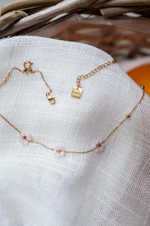 Easy Clothes Light Pink And Golden Flowi Necklace Light Pink Jewelry and Accessories Necklaces