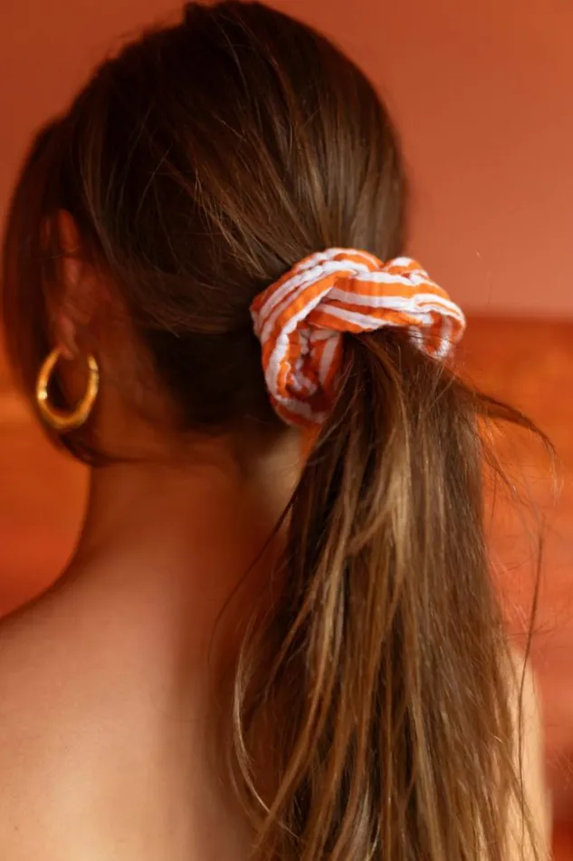 Easy Clothes Orange And Ecru Striped Devo Scrunchy Orange And Ecru Jewelry and Accessories Hair Clips Easy Clothes Orange And Ecru Striped Devo Scrunchy Orange And Ecru Jewelry and Accessories Hair Clips