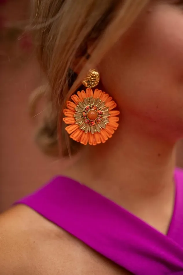Easy Clothes Orange And Golden Aynu Earrings Jewelry and Accessories Earrings