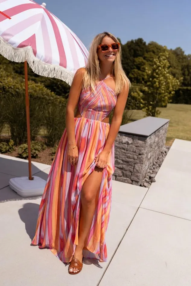 Easy Clothes Orange And Pink Emylia Maxi Dress Women039s Clothing Dresses