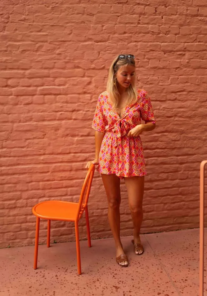 Easy Clothes Orange Patterned Chelsea Romper Women039s Clothing Jumpsuits and Rompers Easy Clothes Orange Patterned Chelsea Romper Women039s Clothing Jumpsuits and Rompers