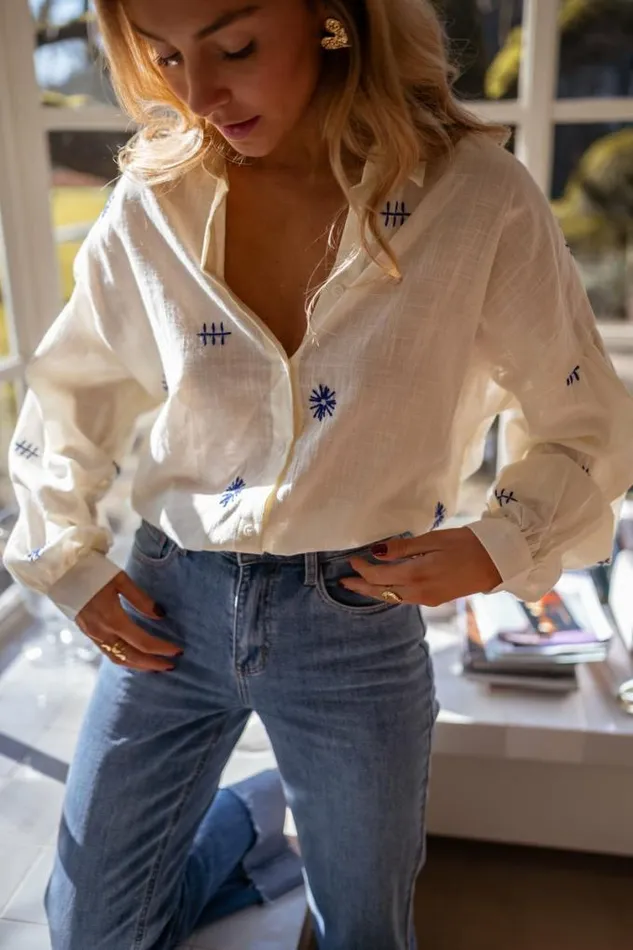 Easy Clothes Pale Yellow And Blue Patterned Orleana Shirt Women039s Clothing Shirts