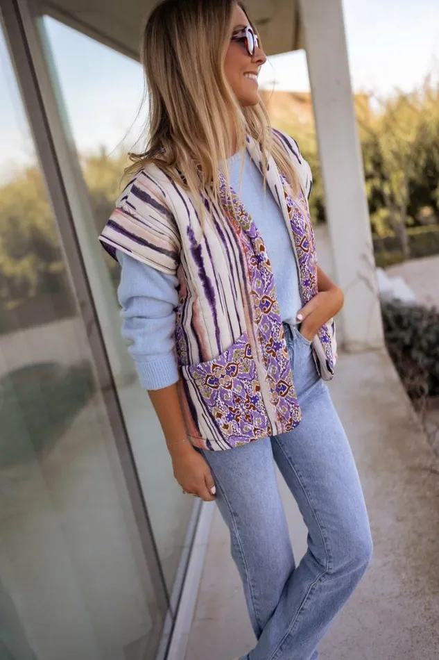 Easy Clothes Patterned Lievine Sleeveless Jacket Women039s Clothing Jackets