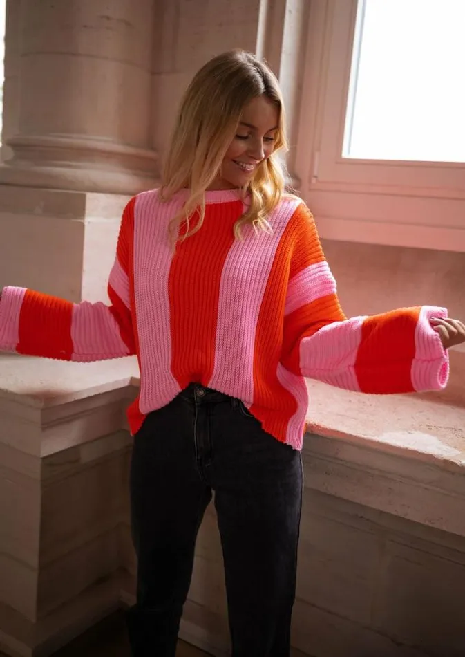 Easy Clothes Pink And Orange Masson Sweater Pink and Orange Women039s Clothing Sweaters