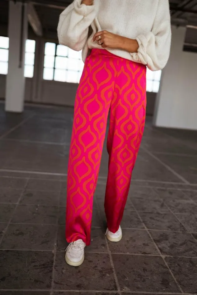 Easy Clothes Pink And Orange Patterned Thaly Pants Pink And Orange Women039s Clothing Pants and Jeans