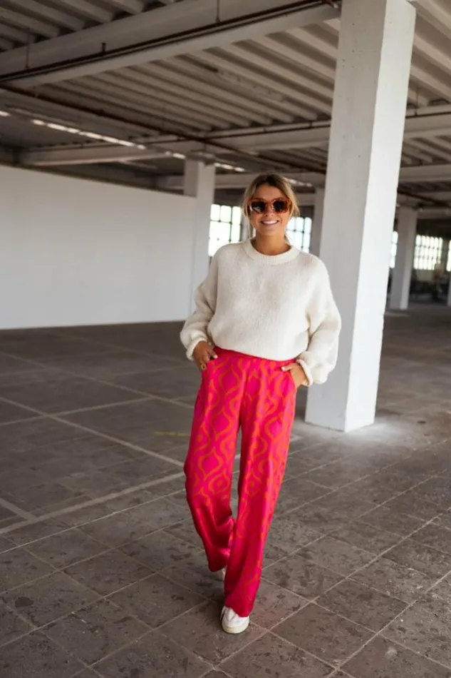 Easy Clothes Pink And Orange Patterned Thaly Pants Pink And Orange Women039s Clothing Pants and Jeans