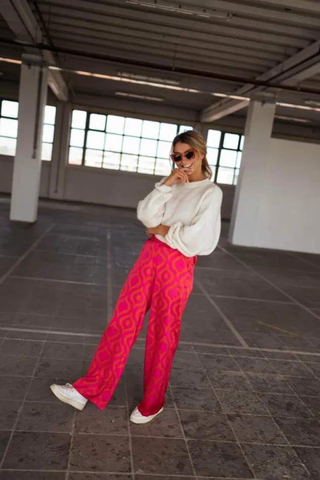Easy Clothes Pink And Orange Patterned Thaly Pants Pink And Orange Women039s Clothing Pants and Jeans