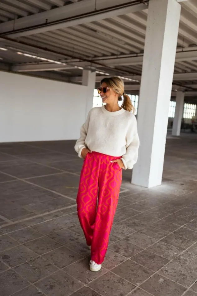 Easy Clothes Pink And Orange Patterned Thaly Pants Pink And Orange Women039s Clothing Pants and Jeans