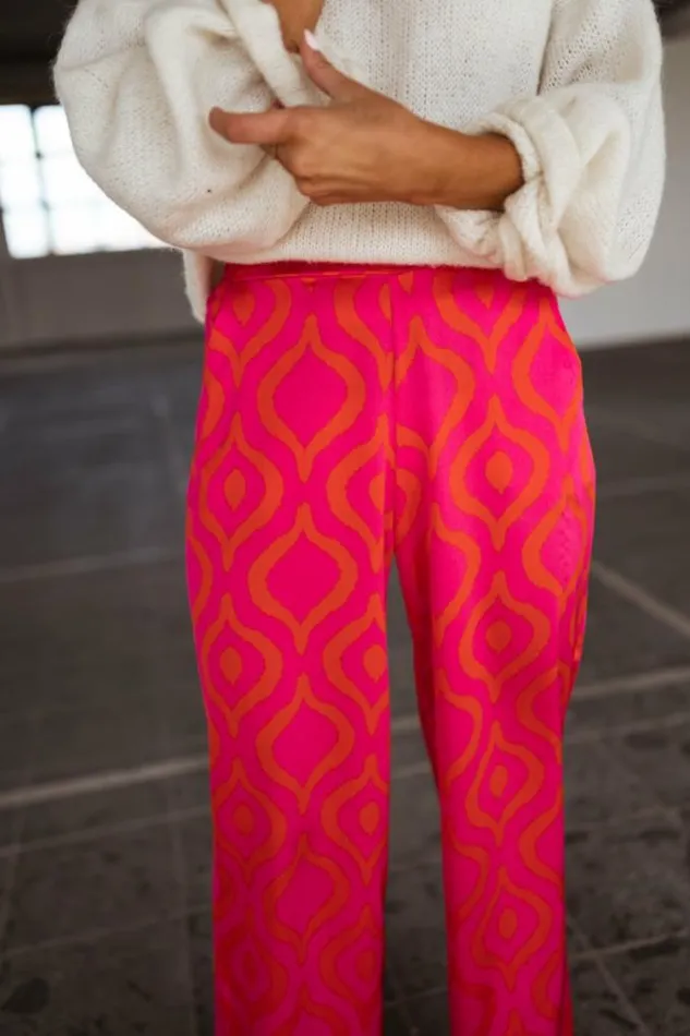 Easy Clothes Pink And Orange Patterned Thaly Pants Pink And Orange Women039s Clothing Pants and Jeans