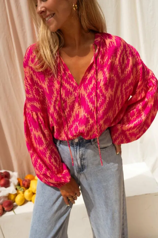 Easy Clothes Pink Patterned Constance Shirt Women039s Clothing Shirts