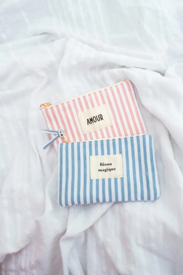 Easy Clothes Pink Striped Malou Pouch Pink Jewelry and Accessories Handbags Easy Clothes Pink Striped Malou Pouch Pink Jewelry and Accessories Handbags
