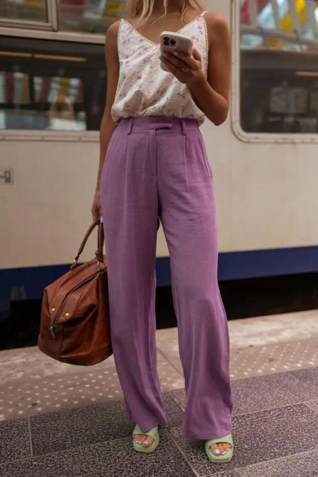 Easy Clothes Purple Linen Joey Pants Purple Women039s Clothing Pants and Jeans