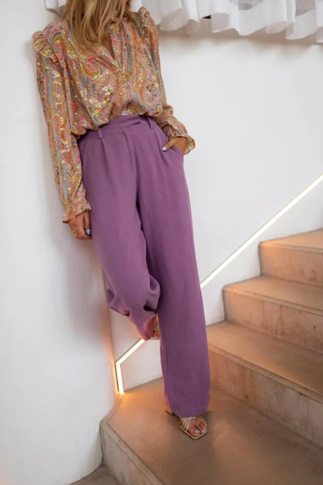 Easy Clothes Purple Linen Joey Pants Purple Women039s Clothing Pants and Jeans