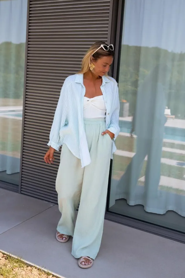 Easy Clothes Sea Green Shiva Cotton Gauze Pants Sea Green Women039s Clothing Pants and Jeans