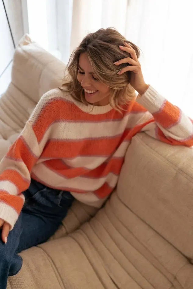 Easy Clothes Solvay Orange And Purple Sweater With Lines Orange Women039s Clothing Sweaters Easy Clothes Solvay Orange And Purple Sweater With Lines Orange Women039s Clothing Sweaters