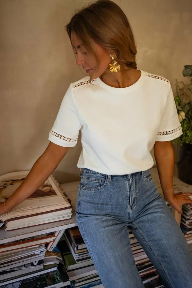 Easy Clothes White Embroidered Romina TShirt White Women039s Clothing Tshirts