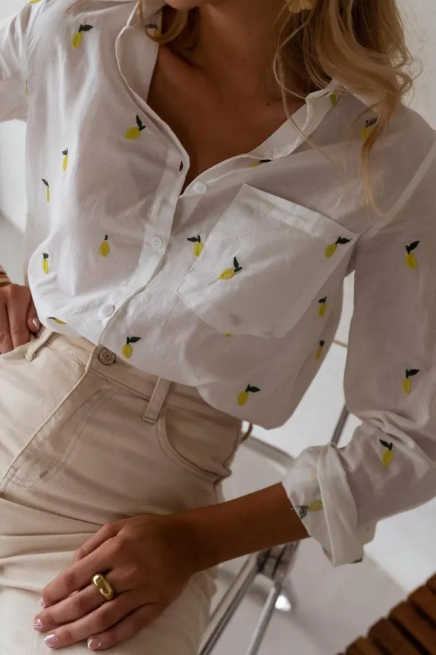 Easy Clothes White Patterned Ciara Shirt Women039s Clothing Shirts