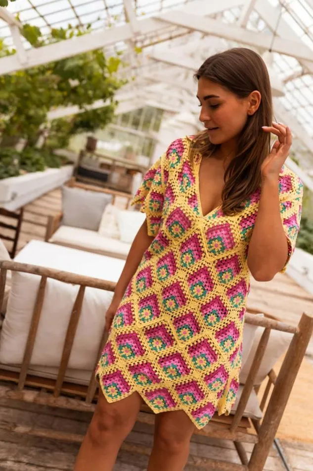 Easy Clothes Yellow Crochet Nour Dress Women039s Clothing Dresses