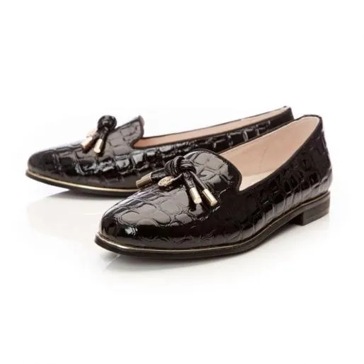 Ebrielle Black Patent Mocc Croc Women Moda In Pelle Casual Shoes And Trainers
