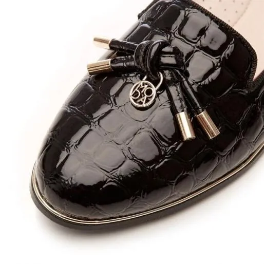 Ebrielle Black Patent Mocc Croc Women Moda In Pelle Casual Shoes And Trainers