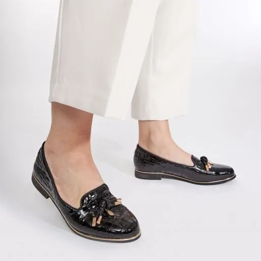 Ebrielle Black Patent Mocc Croc Women Moda In Pelle Casual Shoes And Trainers