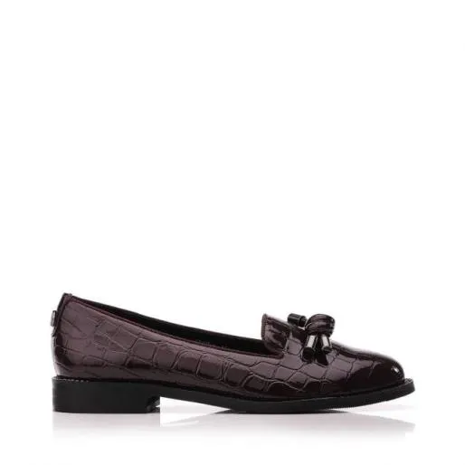 Elaina Burgundy Patent Mocc Croc Women Moda In Pelle Flat And Ballerina Shoes