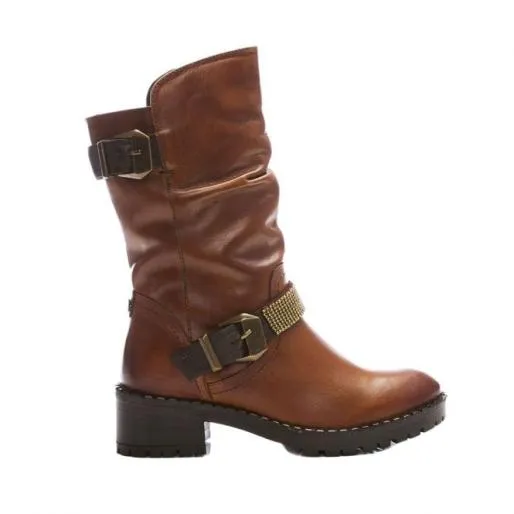 Elsee Tan Leather Women Moda In Pelle Leather Boots