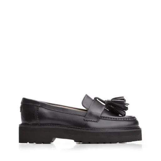 Elvite Black Leather Women Moda In Pelle Flat And Ballerina Shoes