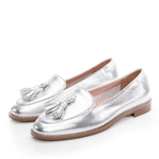 Emmarose Silver Leather Women Moda In Pelle Flat And Ballerina Shoes