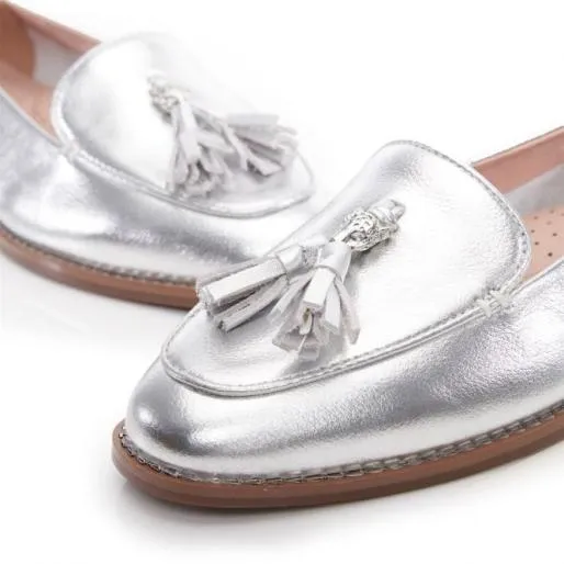 Emmarose Silver Leather Women Moda In Pelle Flat And Ballerina Shoes