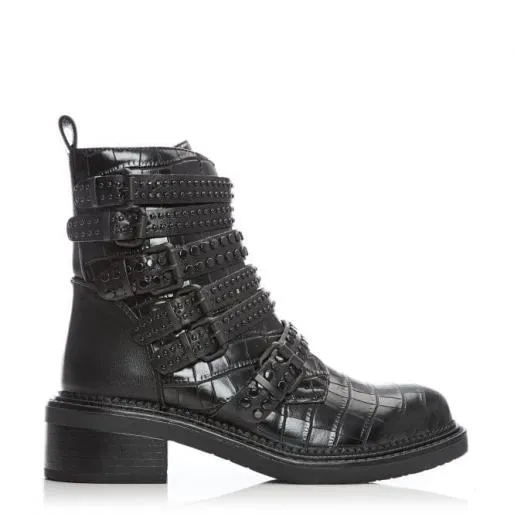 Eretina Black Croc Porvair Women Moda In Pelle Ankle Boots