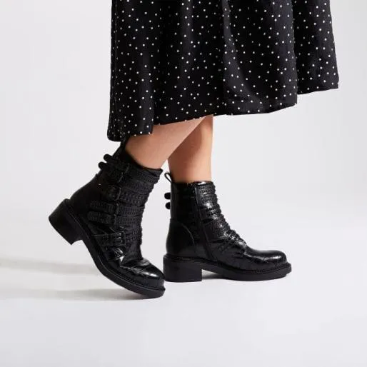 Eretina Black Croc Porvair Women Moda In Pelle Ankle Boots