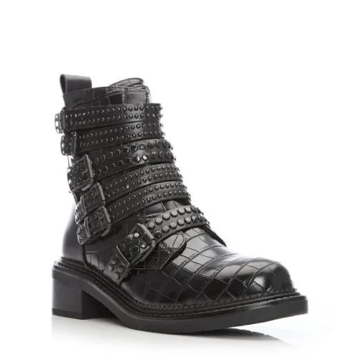 Eretina Black Croc Porvair Women Moda In Pelle Ankle Boots