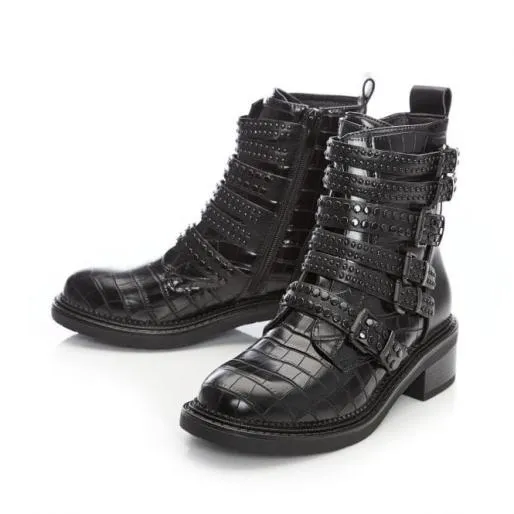 Eretina Black Croc Porvair Women Moda In Pelle Ankle Boots