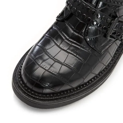 Eretina Black Croc Porvair Women Moda In Pelle Ankle Boots