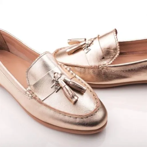 Estina Gold Metallic Leather Women Moda In Pelle Flat And Ballerina Shoes Estina Gold Metallic Leather Women Moda In Pelle Flat And Ballerina Shoes