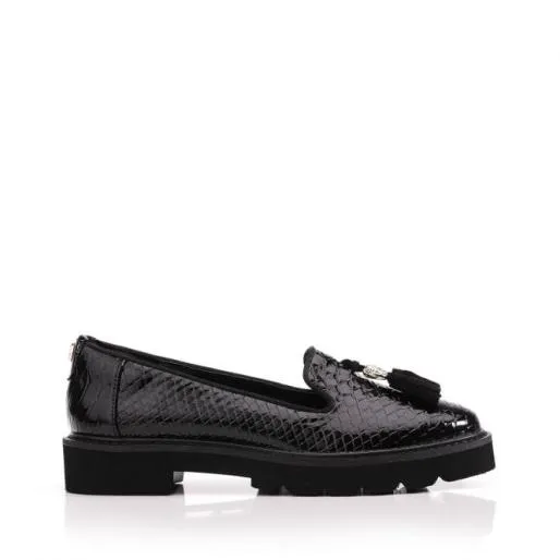 Evelyn Black Snake Print Women Moda In Pelle Brogues And Loafers