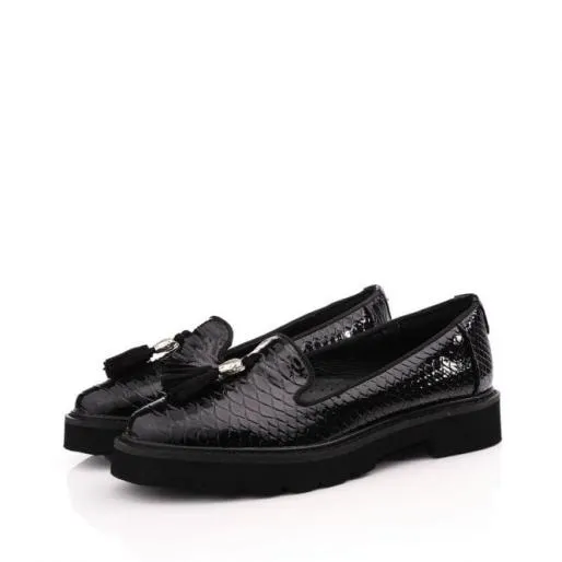 Evelyn Black Snake Print Women Moda In Pelle Brogues And Loafers Evelyn Black Snake Print Women Moda In Pelle Brogues And Loafers